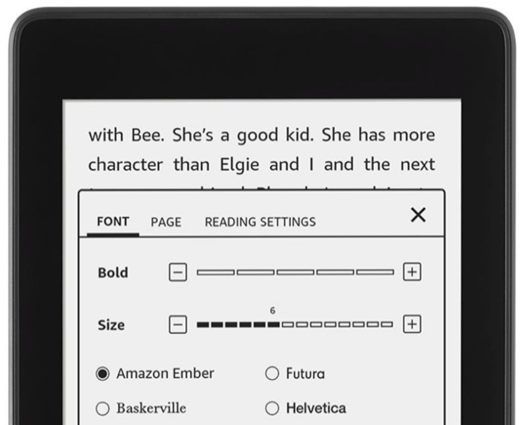 KindleShop Paperwhite 4 - 2018 ebogslæser menu font ændring